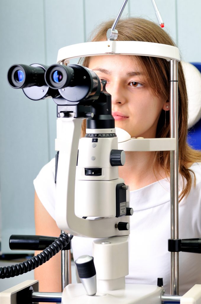 Young woman at an eye exam