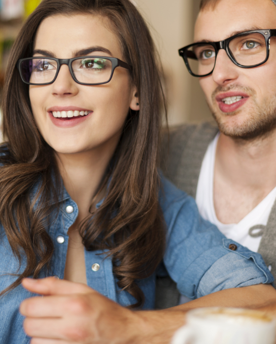 Young couple wearing glasses
