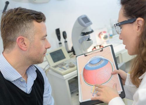 Man with glaucoma consulting ophtalmologist for examination
